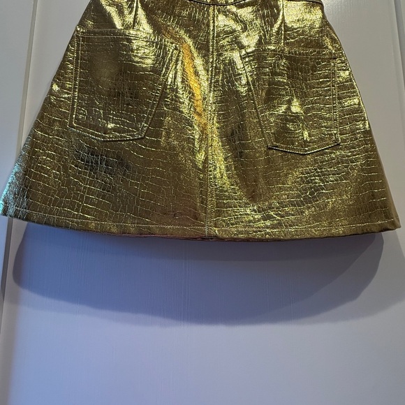 NWT Torn by Ronny Kobo Asymmetrical Faux Gold Leather Mini Skirt Size XS - Picture 8 of 10